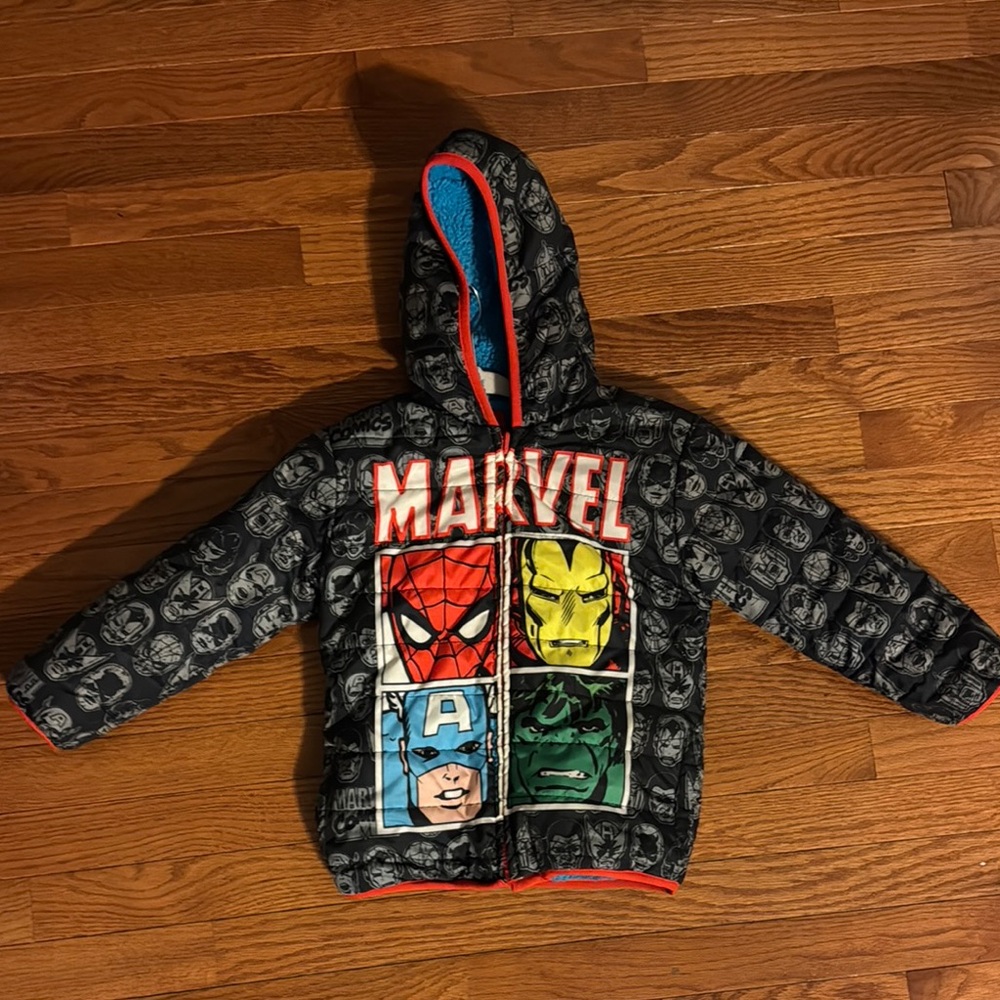 Marvel Puffer Jacket Black and Red with Superhero Design